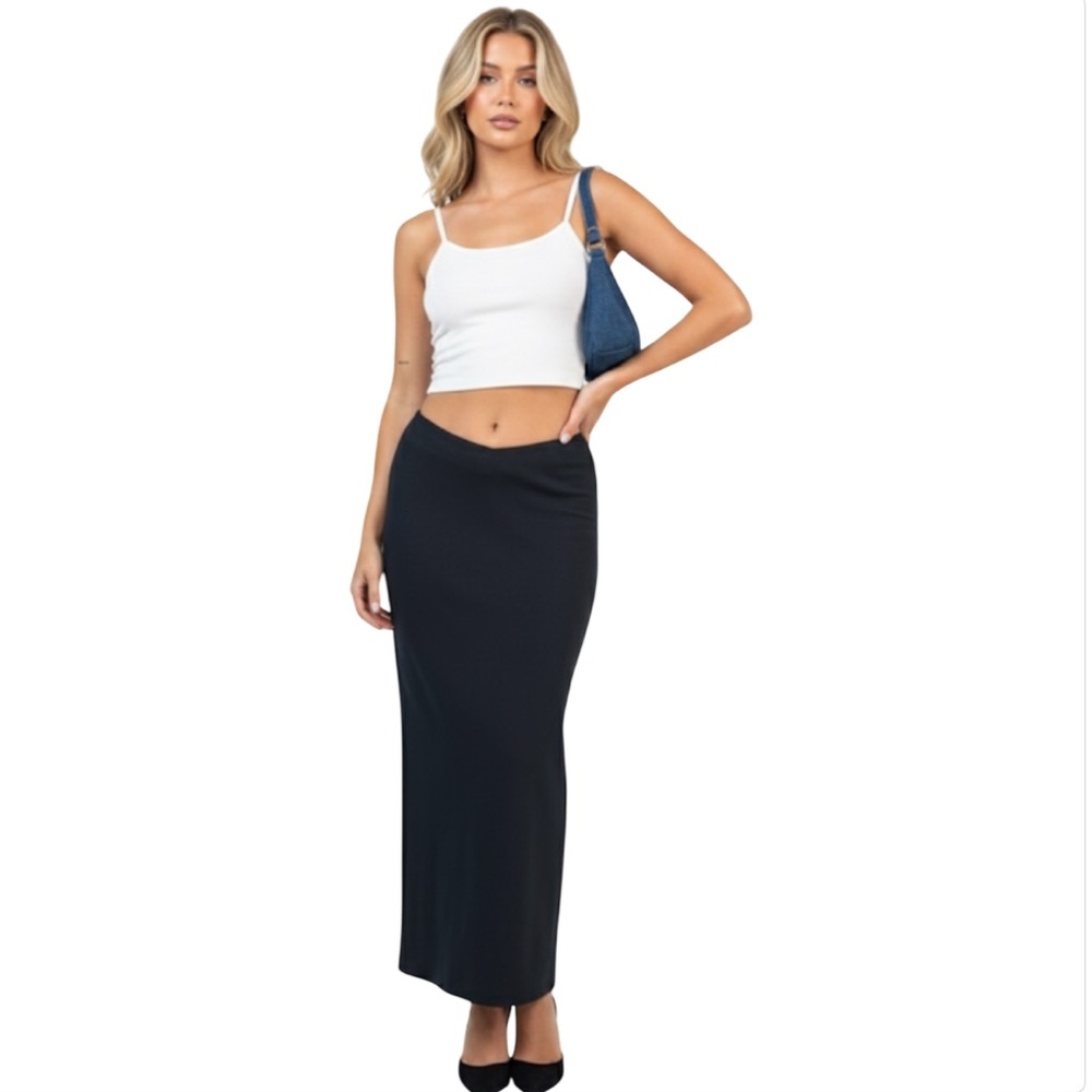 Princess Polly Black Organic Cotton Ribbed Maxi Skirt Women’s Size 0